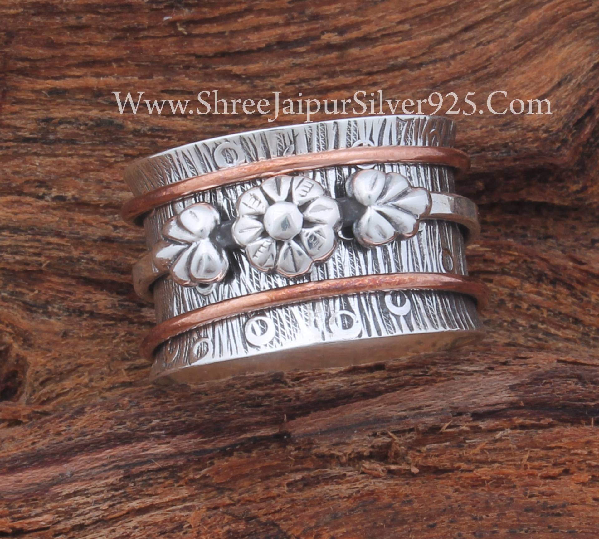 Gravierte 925 Sterling Silber Designer Spinner Ring Für Frauen, Handgemachte Zweifarbige Meditation Band Sie, Fidget Angst von ShreeJaipurSilver925