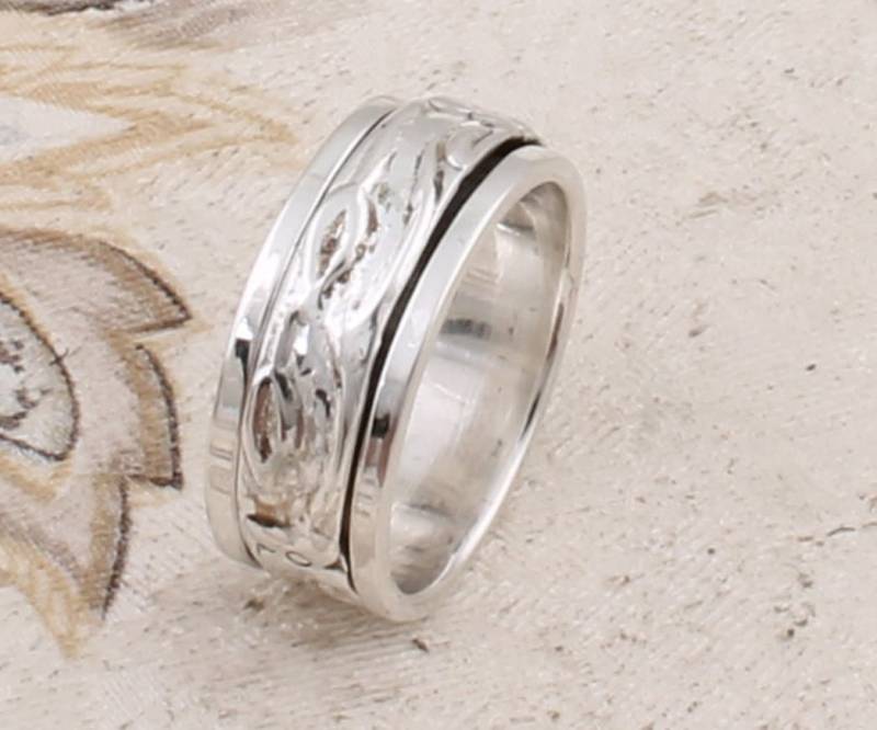 925 Sterling Silber Spinner Ring - Große Band, Meditation von ShreeJaipurSilver925