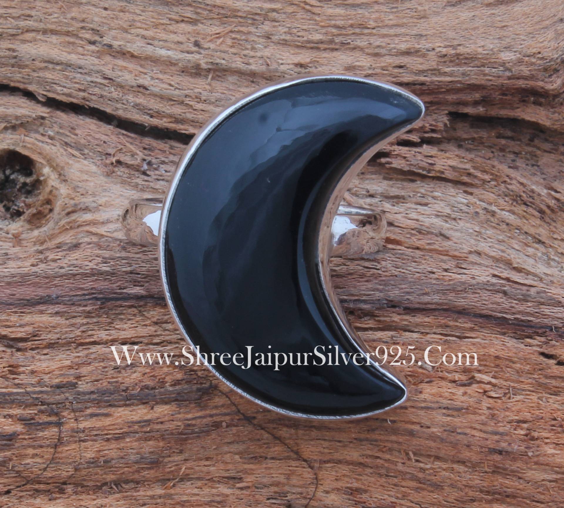 Großer Halbmond Mond Schwarzer Onyx Ring, Massiv 925 Sterling Silber Ring Für Frauen Handgemachte Hochzeitstag Geschenke von ShreeJaipurSilver925