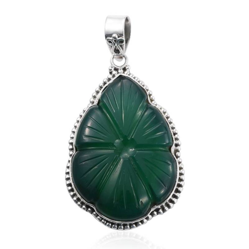 Grün Jade Sterling Silber Anhänger Geschnitzter Boho Charme von ShreeJaipurSilver925