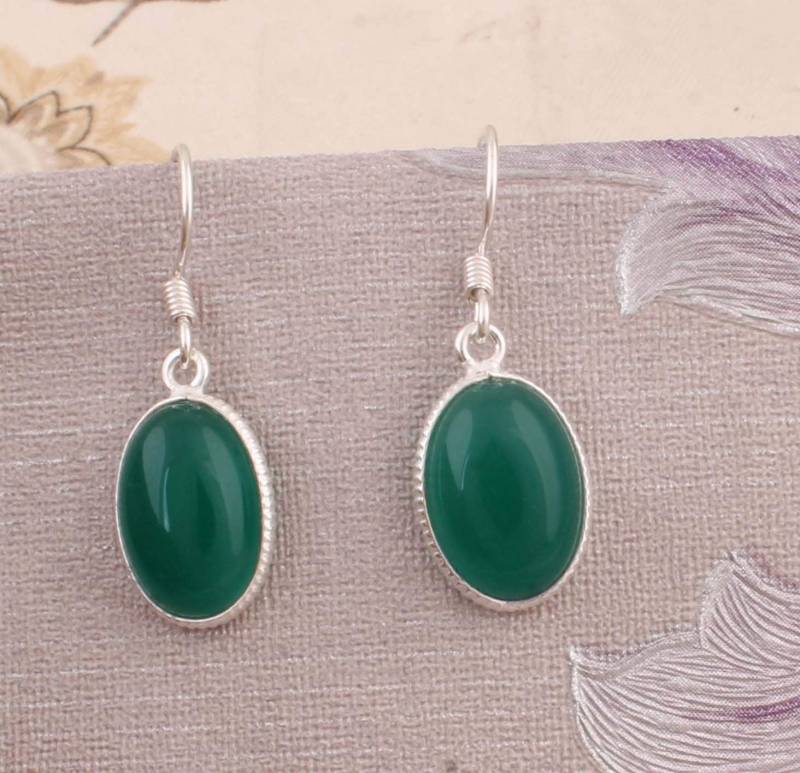 Grüne Jade 925Er Silber Ohrringe Boho Edelstein Cabochons von ShreeJaipurSilver925