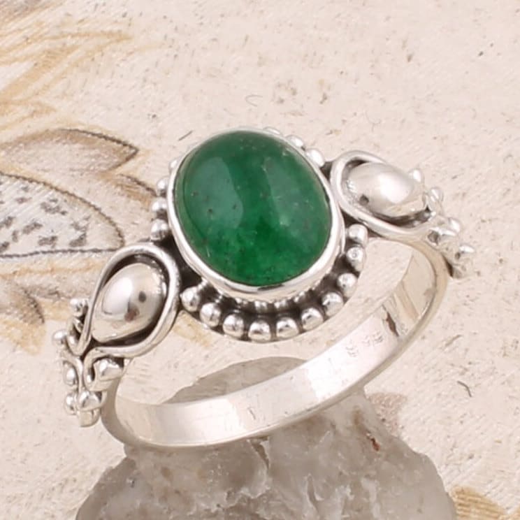 Grüner Jade Cabochon Ring Verstellbarer 925Er Silber Boho Ring von ShreeJaipurSilver925
