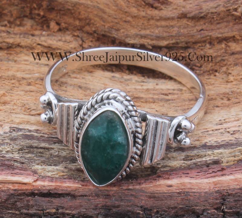 Handgefertigte Grüne Jade Ring 925 Sterling Silber Boho Ring von ShreeJaipurSilver925
