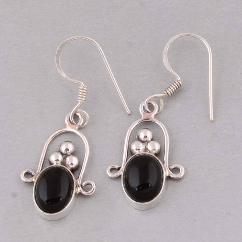 Handgefertigte Schwarze Onyx Ohrringe 925 Sterling Silber Boho Ohrringe von ShreeJaipurSilver925