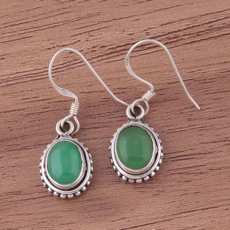 Handgefertigte Sterling Silber Grün Jade Ohrringe von ShreeJaipurSilver925