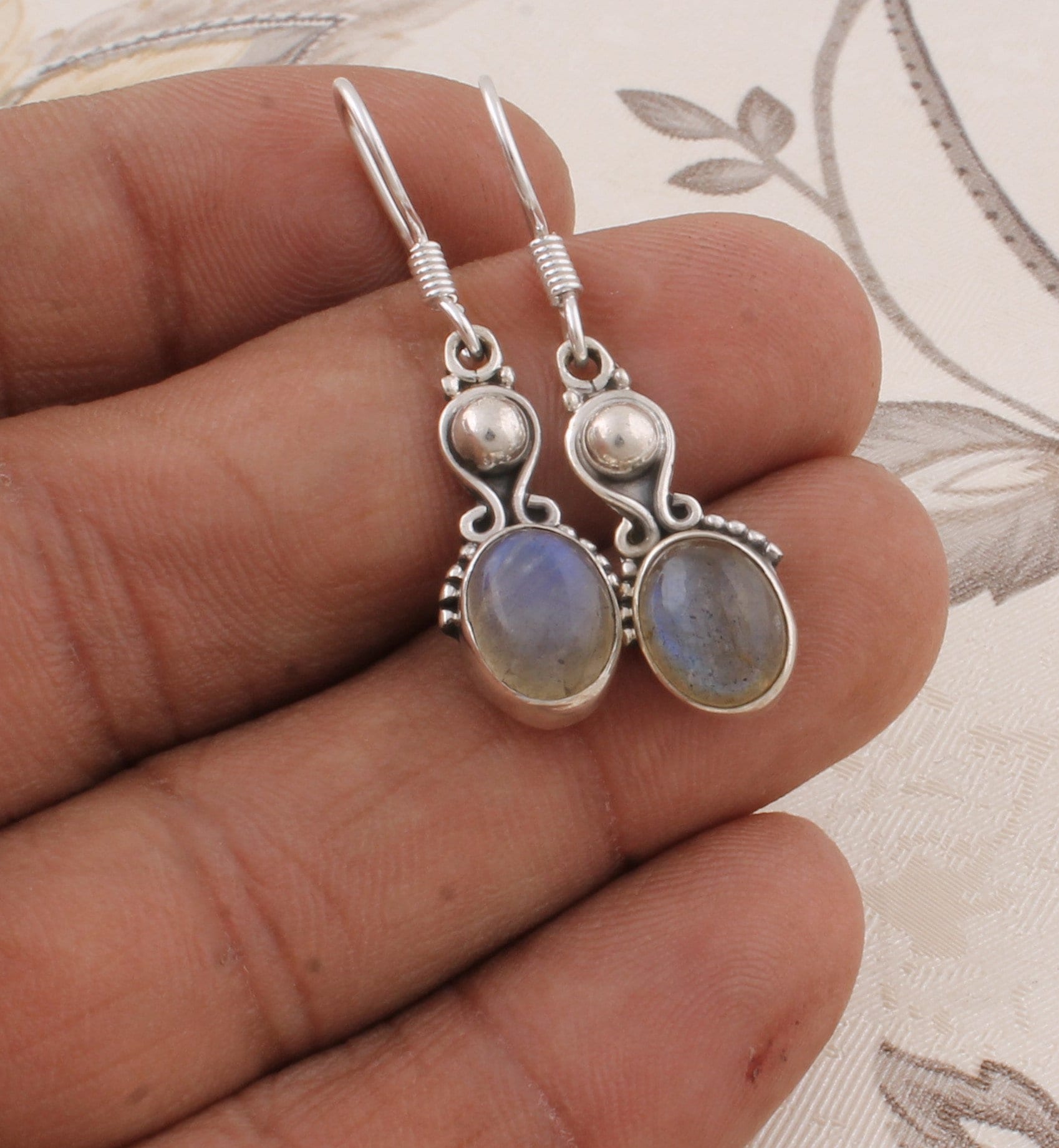 Handgefertigte Sterling Silber Labradorit Ohrringe Blauer Feuerstein von ShreeJaipurSilver925