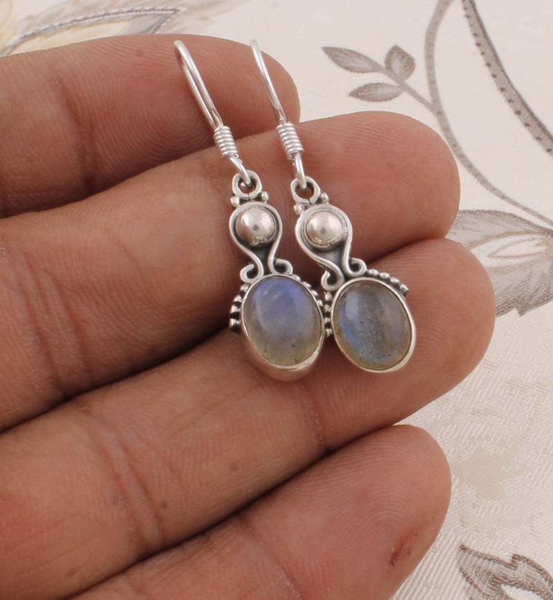 Handgefertigte Sterling Silber Labradorit Ohrringe Blauer Feuerstein von ShreeJaipurSilver925