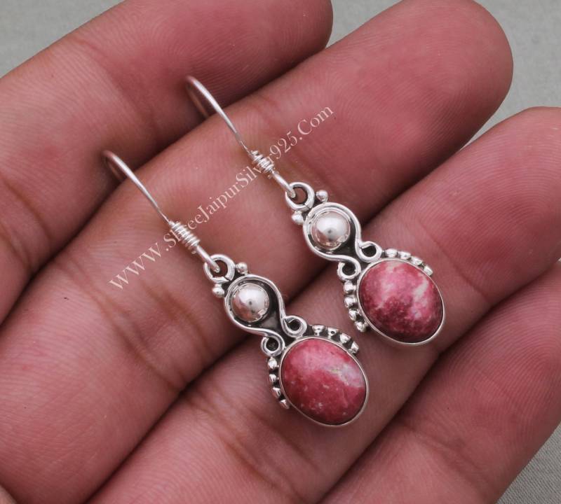 Handgefertigte Thulit Ohrringe 925 Sterling Silber Boho Cabochons von ShreeJaipurSilver925