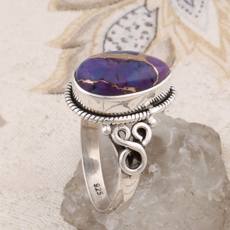 Handgefertigter 925Er Silber Boho-Ring Mit Türkis-Cabochon von ShreeJaipurSilver925
