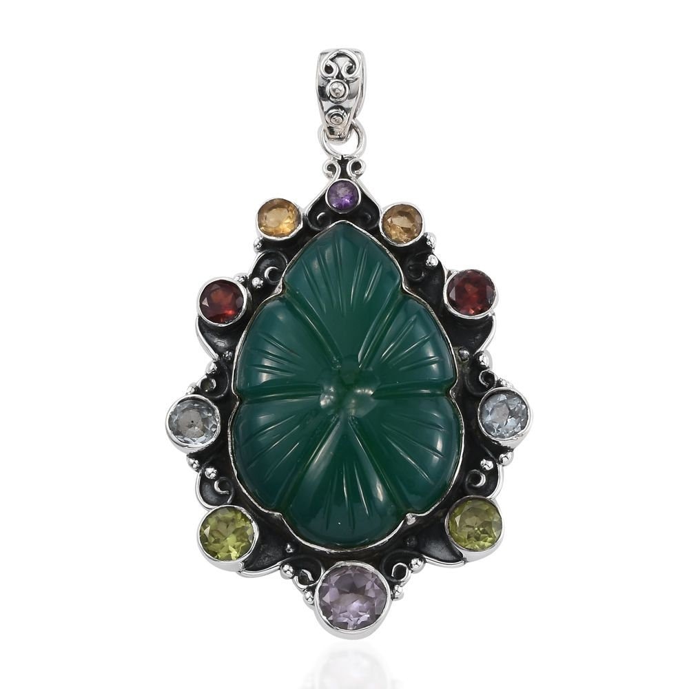 Handgefertigte Sterling Silber Edelstein Anhänger Aus Grüner Jade, Amethyst, Granat Handgefertigte Sterling Silber Edelstein Anhänger Aus Grüner Jade, Amethyst, Granat von ShreeJaipurSilver925