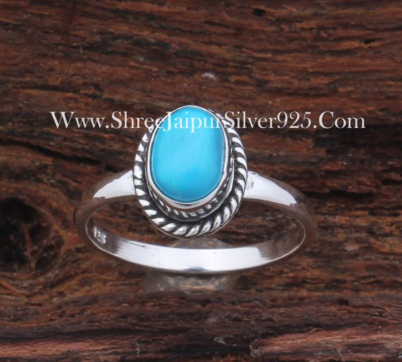 Handgefertigter Sterling Silber Ring Türkis Edelstein, Boho Style, Size 10 von ShreeJaipurSilver925