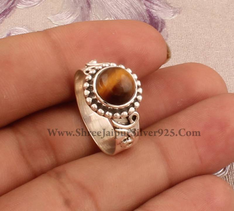 Handgefertigter Tigerauge Ring Boho 925 Silber Statement Ring von ShreeJaipurSilver925