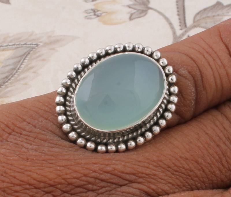 Handgemachte Sterling Silber Ring Natürliche Aqua Chalcedon Boho Schmuck von ShreeJaipurSilver925