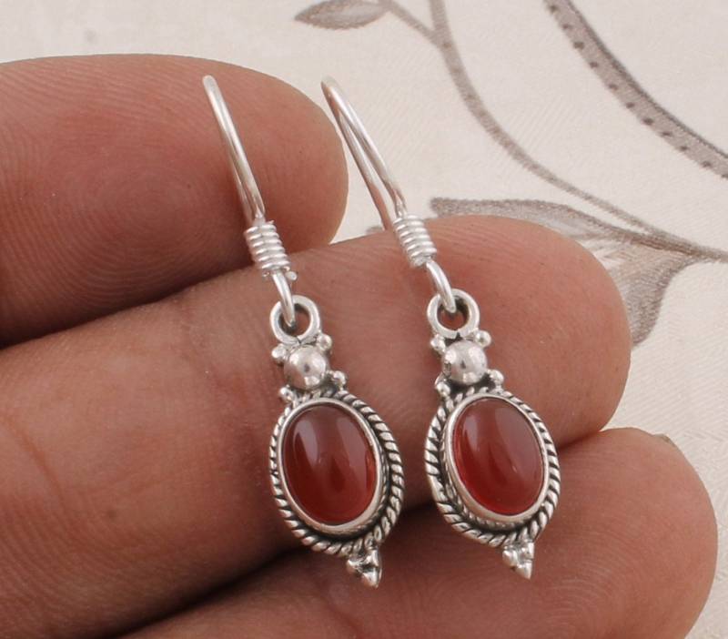 Handgemachte Sterling Silber Roter Onyx Ohrringe von ShreeJaipurSilver925
