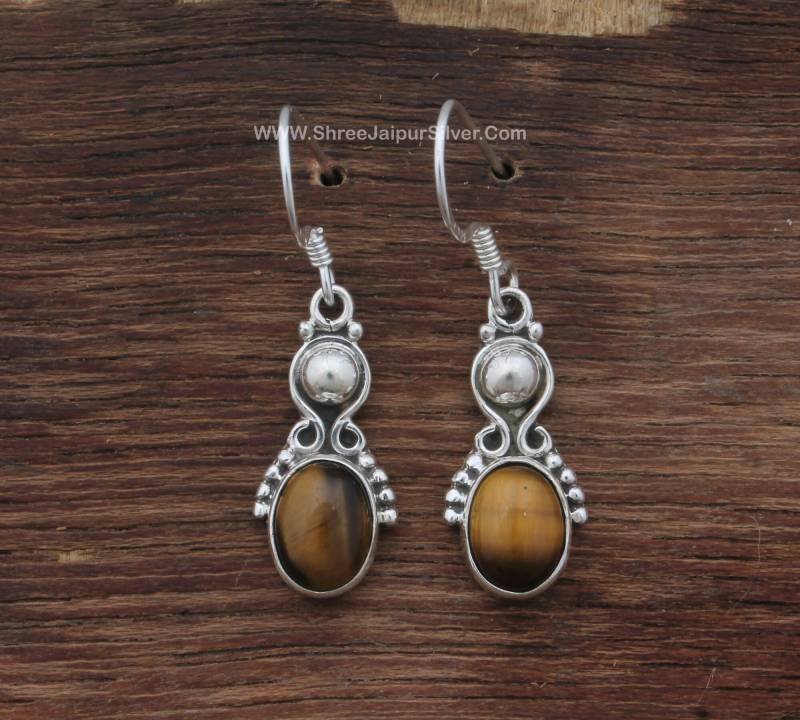 Handgemachte Sterling Silber Tigerauge Ohrringe von ShreeJaipurSilver925