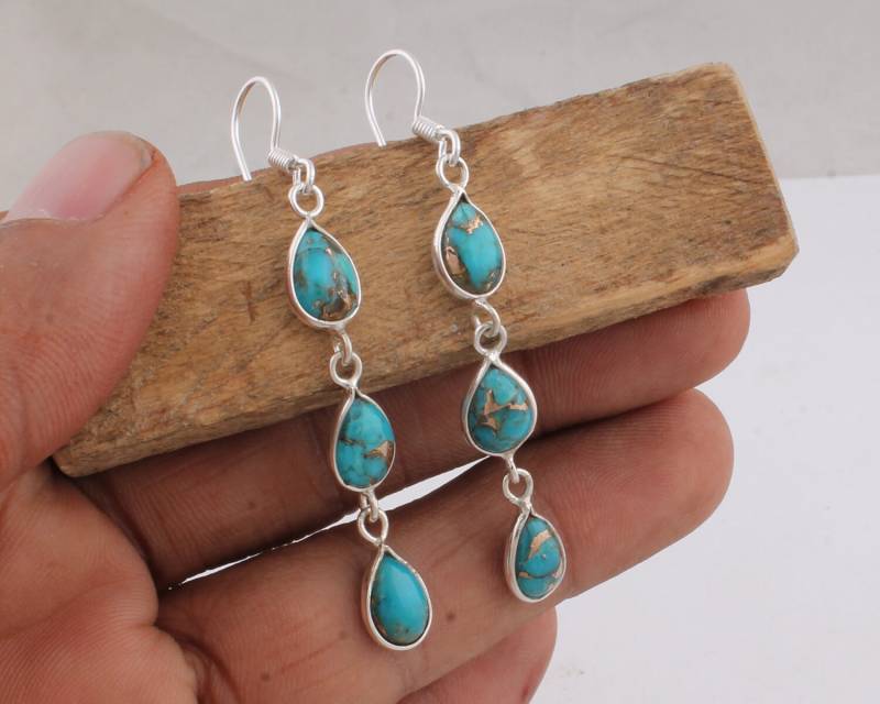 Handgemachte Sterling Silber Türkis Ohrringe von ShreeJaipurSilver925