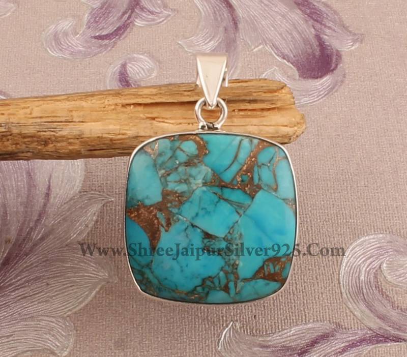 Handgemachte Türkis Edelstein Anhänger Sterling Silber Boho Design von ShreeJaipurSilver925
