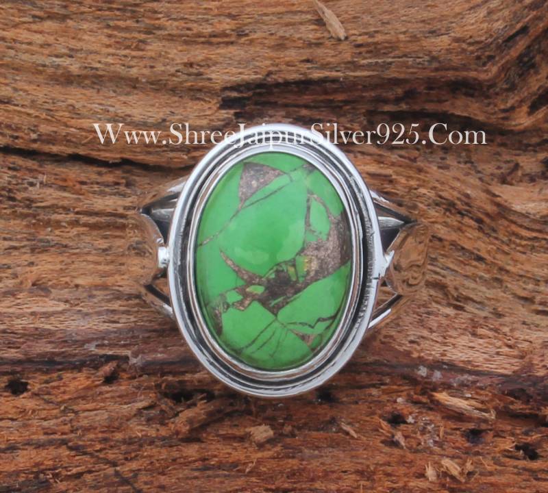 Handgemachter Grüner Türkis Silberring Ovaler Edelsteinschmuck von ShreeJaipurSilver925