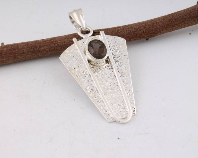 Handgemachter Sterling Silber Rauchtopas Anhänger Handgefertigter Oval Edelstein Schmuck von ShreeJaipurSilver925