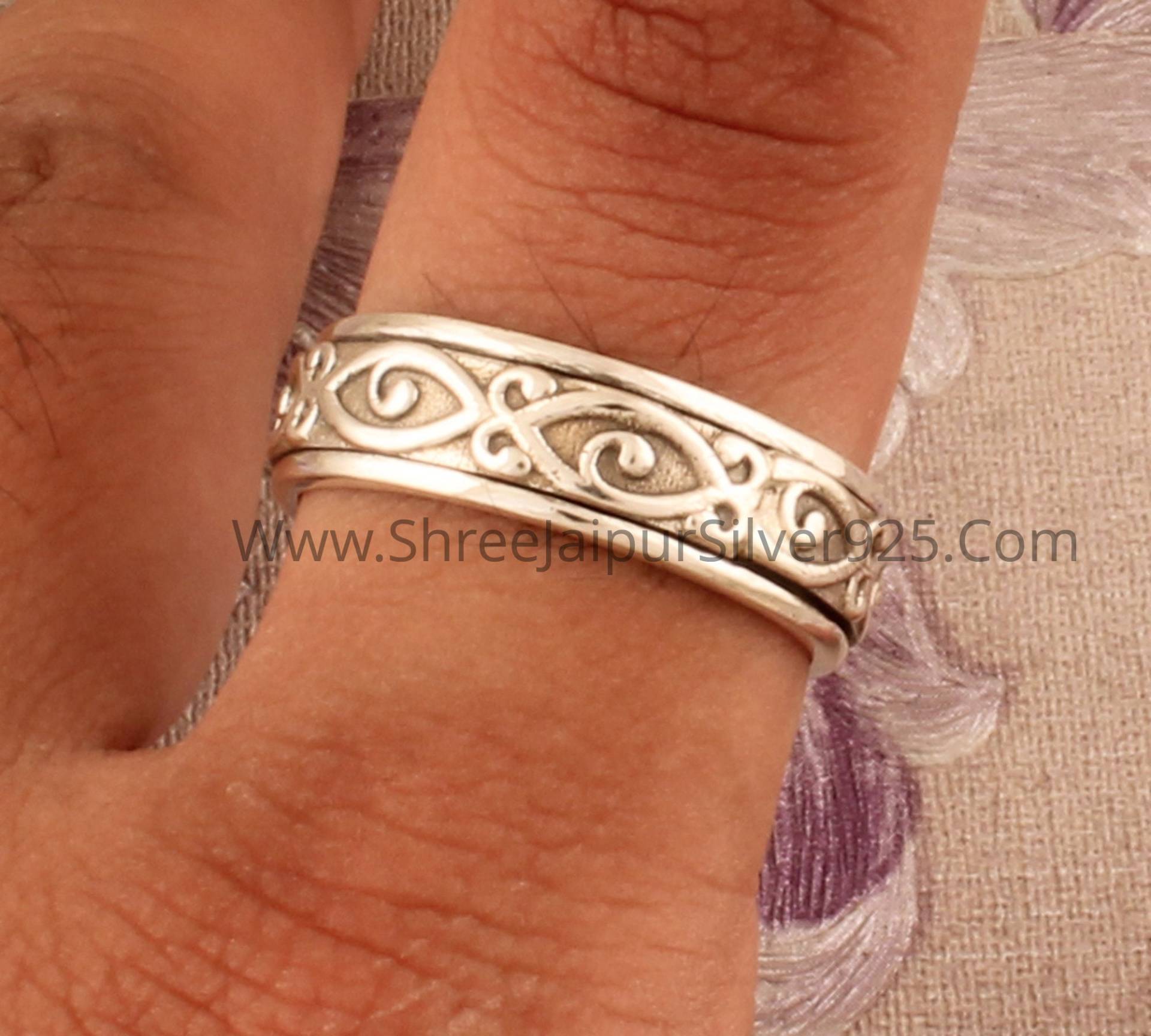 Handgravierte Massive 925 Sterling Silber Spinner Ring Für Frauen, Handgemachte Boho Meditation Sie Sorgen Hochzeitsgeschenk von ShreeJaipurSilver925