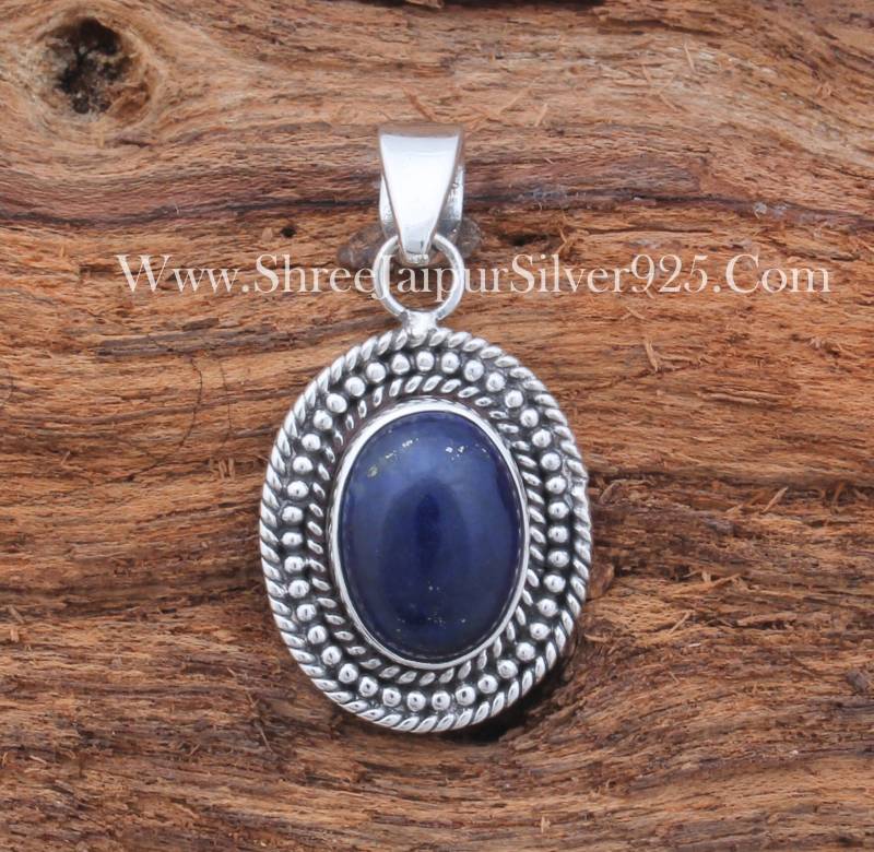 Handmade Lapis Edelstein Anhänger Verstellbarer Sterling Silber Boho Schmuck von ShreeJaipurSilver925