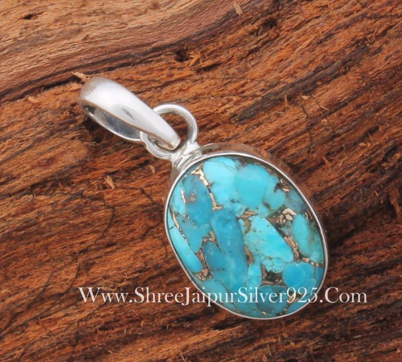 Handmade Sterling Silber Türkis Anhänger Boho Edelstein Schmuck von ShreeJaipurSilver925