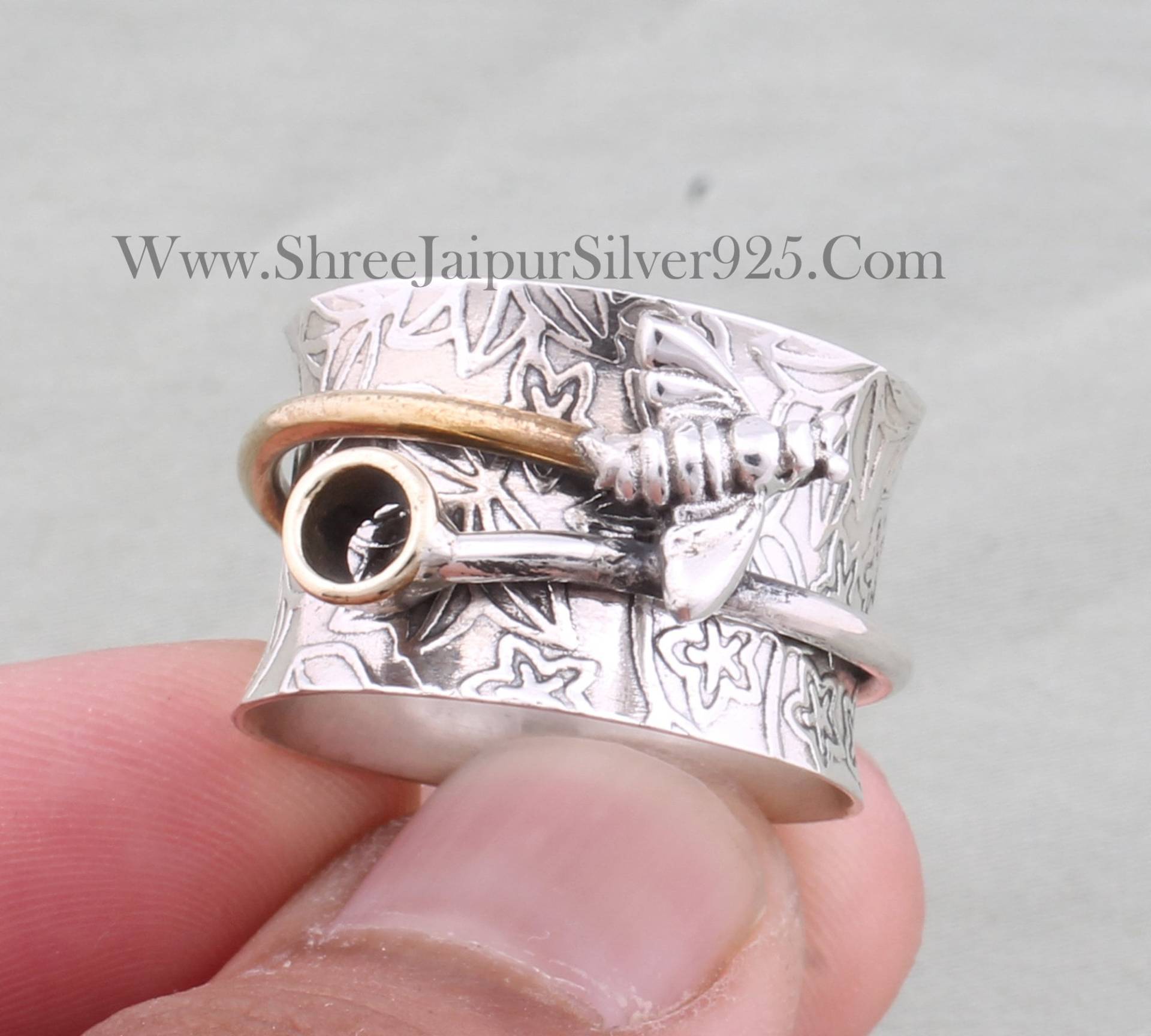 Honey Bee 925 Sterling Silber Designer Spinner Ring Für Frauen, Handgemachter Zweifarbiger Meditationsring Sie, Silberner Fidget-Angst-Ring von ShreeJaipurSilver925