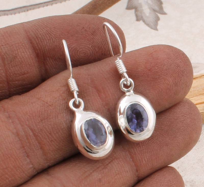 Iolith Edelstein Ohrringe Sterling Silber Boho Cabochon von ShreeJaipurSilver925