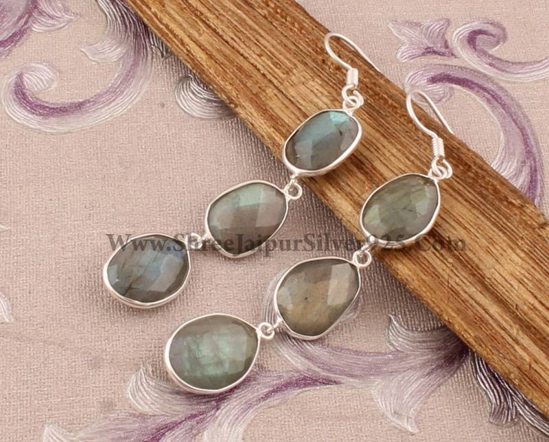 Labradorit Edelstein Ohrringe 925Er Silber Boho Hochzeitsschmuck von ShreeJaipurSilver925