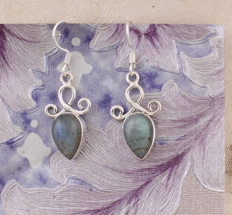 Labradorit-Edelstein-Ohrringe 925Er Silber Boho-Hochzeitsschmuck von ShreeJaipurSilver925