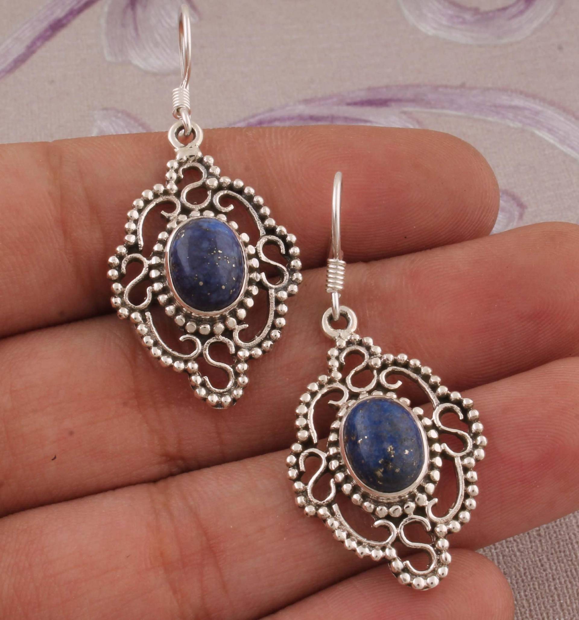 Lapis 925 Sterling Silber Ohrringe Filigraner Edelstein Schmuck von ShreeJaipurSilver925