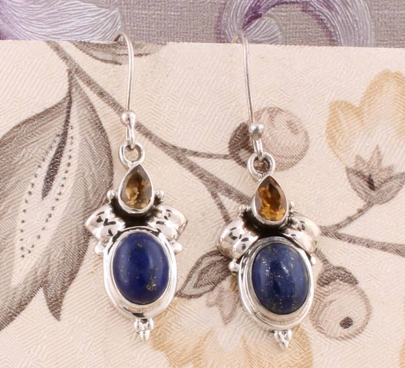 Lapis Citrin Sterling Silber Ohrringe Boho Edelstein Schmuck von ShreeJaipurSilver925