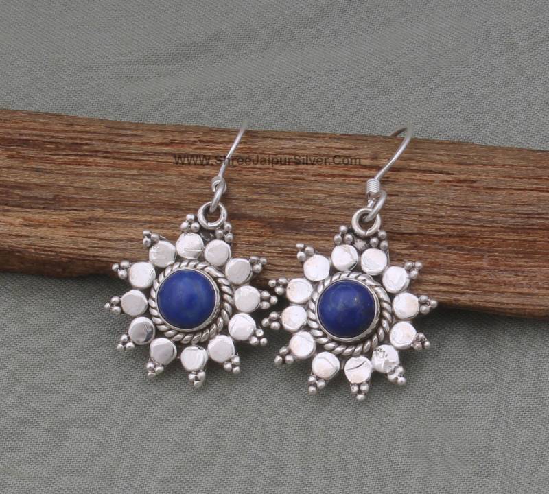Lapis Edelstein Sterlingsilber Ohrringe Handgefertigte Boho Cabochon Ohrringe von ShreeJaipurSilver925