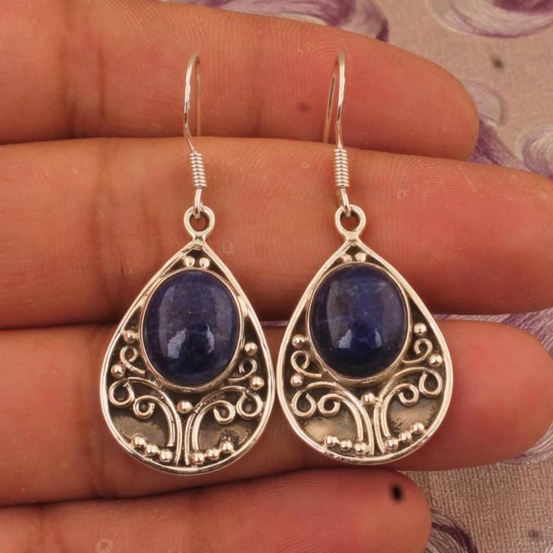 Lapislazuli Sterlingsilber Ohrringe Handgemachter Boho Schmuck von ShreeJaipurSilver925