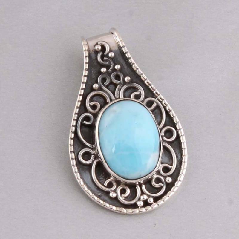 Larimar Edelstein Anhänger Massive 925 Sterling Silber Designer Kette von ShreeJaipurSilver925
