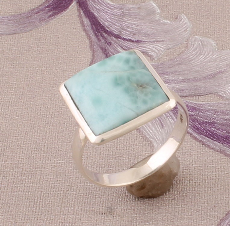 Larimar Edelstein Ring Sterling Silber Twisted Band, Boho Zierlicher Ring von ShreeJaipurSilver925