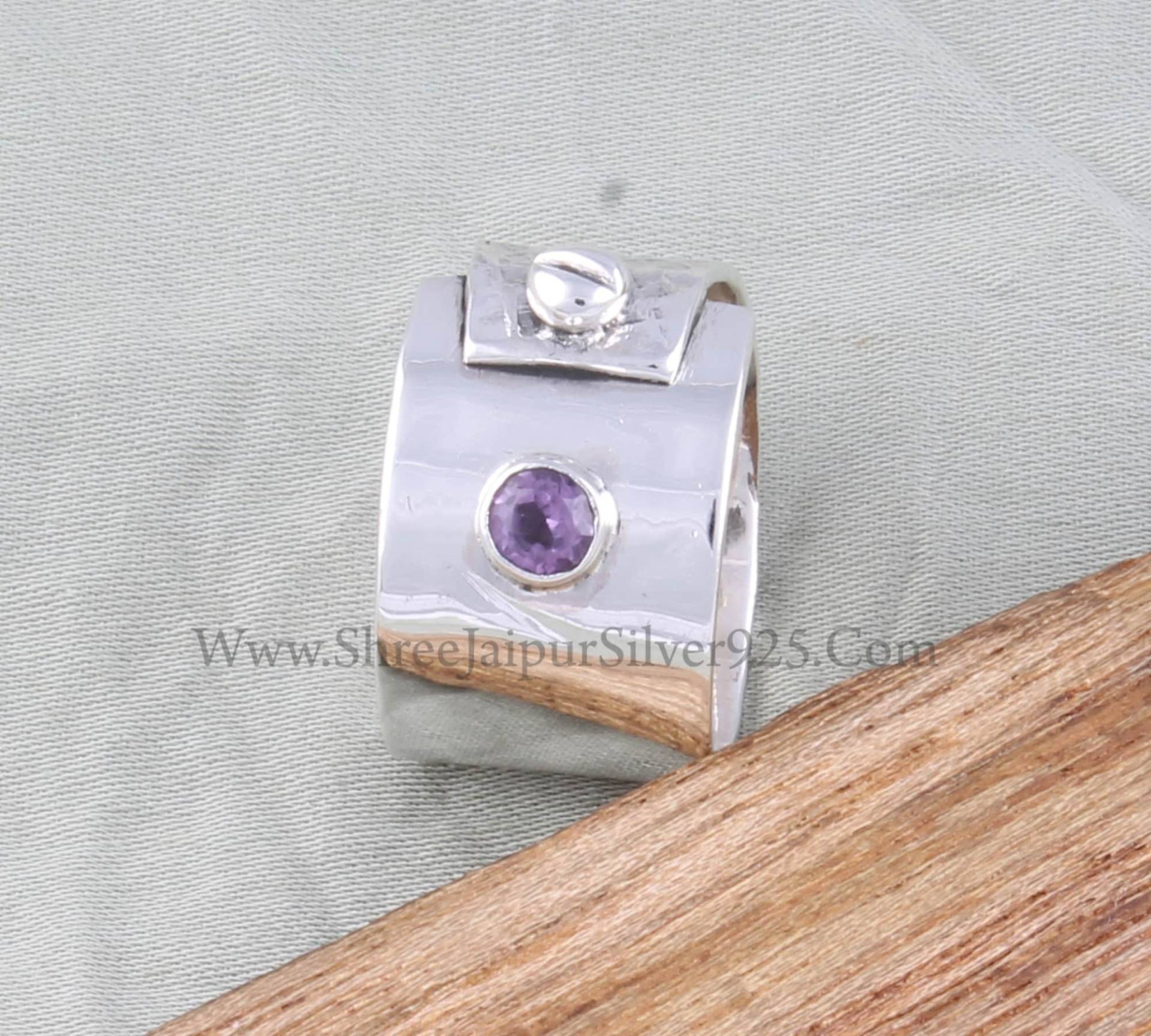 Natürliche Amethyst Rundschliff Solid 925 Sterling Silber Ring Für Frauen, Handgemachte Strukturierte Designer Bandring Hochzeitstag Her von ShreeJaipurSilver925