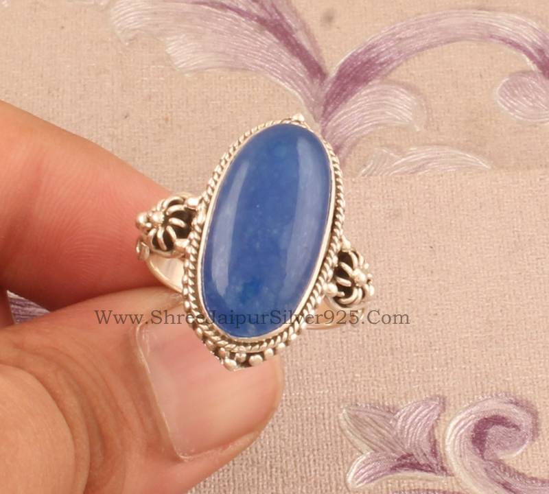 Natürliche Blaue Jade Silber Ring Oval Handgemachte Edelstein Schmuck 925 Sterling Verlobung Zierliche Designer Für Frauen von ShreeJaipurSilver925