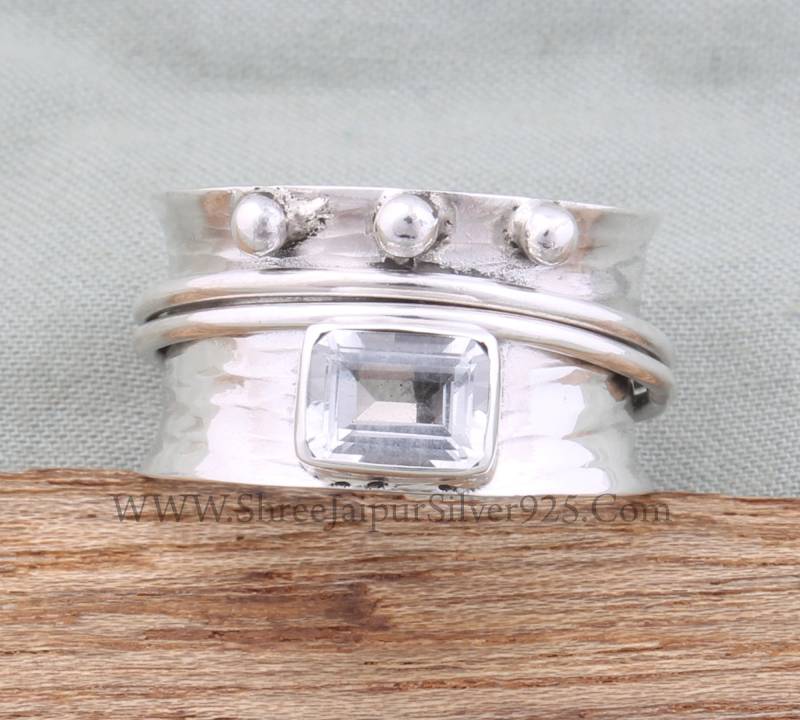 Natürliche Kristall Quarz Massiv 925 Sterling Silber Spinner Ring Für Frauen, Handgemachte Rechteck Hochzeit Boho Sorgen von ShreeJaipurSilver925