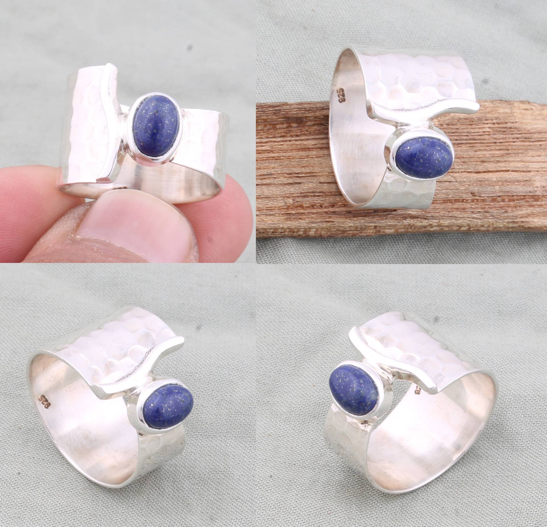 Natürliche Lapis Lazuli Oval Massiv 925 Sterling Silber Ring Für Frauen, Handgemachte Gehämmert Designer Bandring Hochzeitsjubiläum Geschenk von ShreeJaipurSilver925