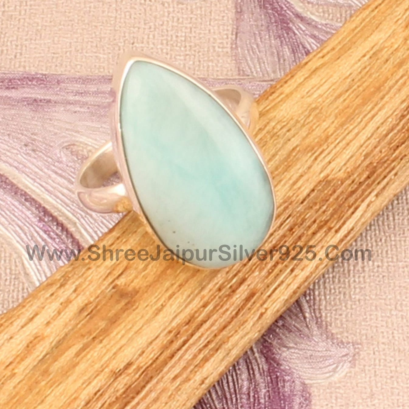 Natürlicher Larimar-Edelsteinring in Birnenform, Handgefertigter Designer-Hochzeitsschmuck, Edelsteinring Aus 925Er Sterlingsilber von ShreeJaipurSilver925