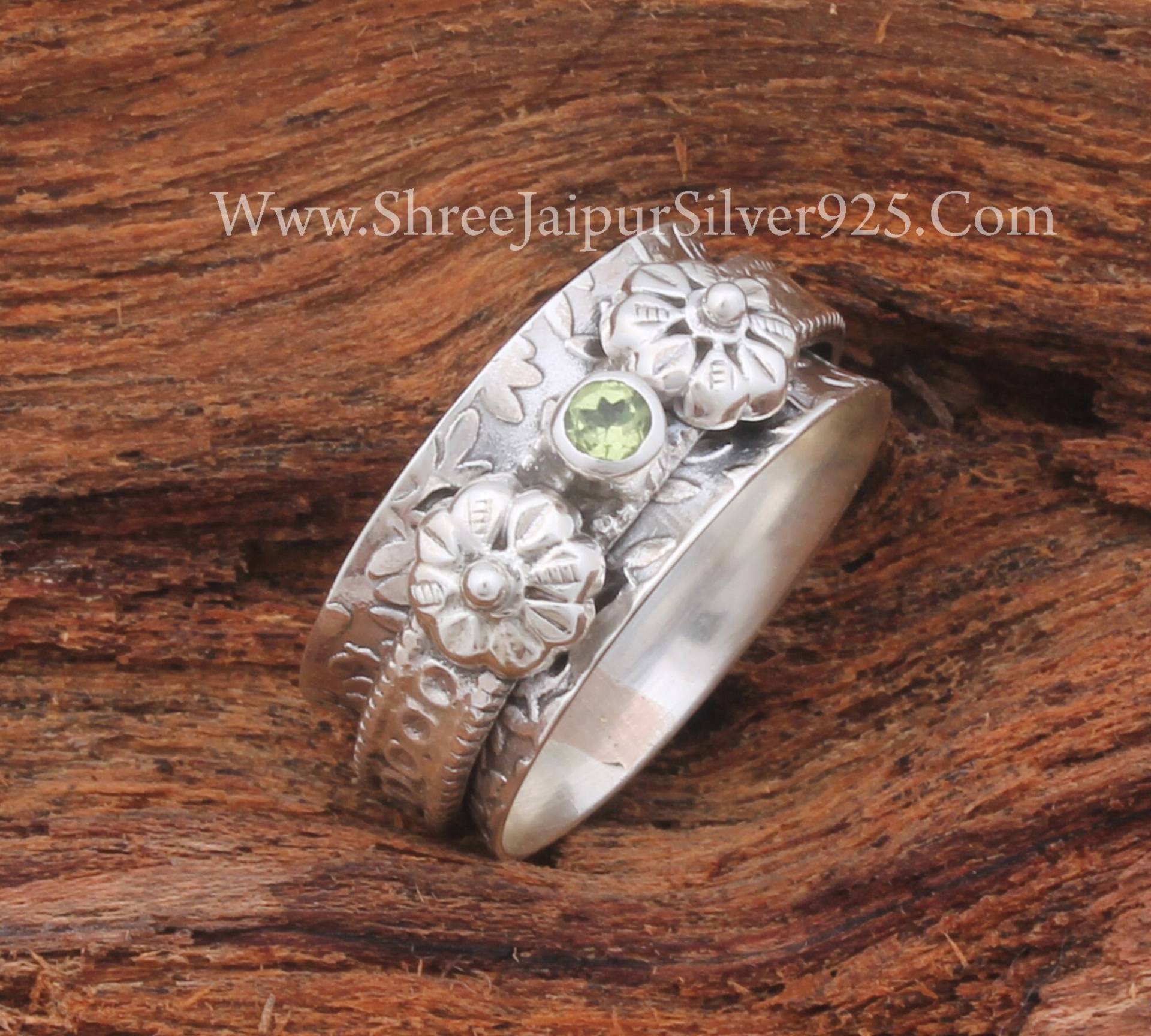 Natürlicher Peridot-Spinner-Ring Aus Massivem 925Er-sterlingsilber Für Frauen, Handgefertigte Spinnerringe, Angst-Fidget-Ring, Jahrestagsgeschenke von ShreeJaipurSilver925