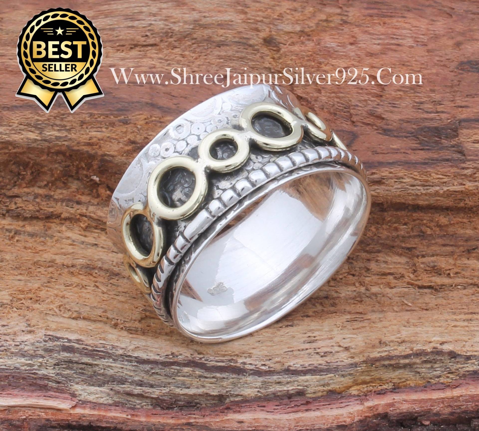 Offene Kreise 925 Sterling Silber Designer Spinner Ring Für Frauen, Handgemachte Zweifarbige Meditation Band Sie, Runde Fidget Angst von ShreeJaipurSilver925