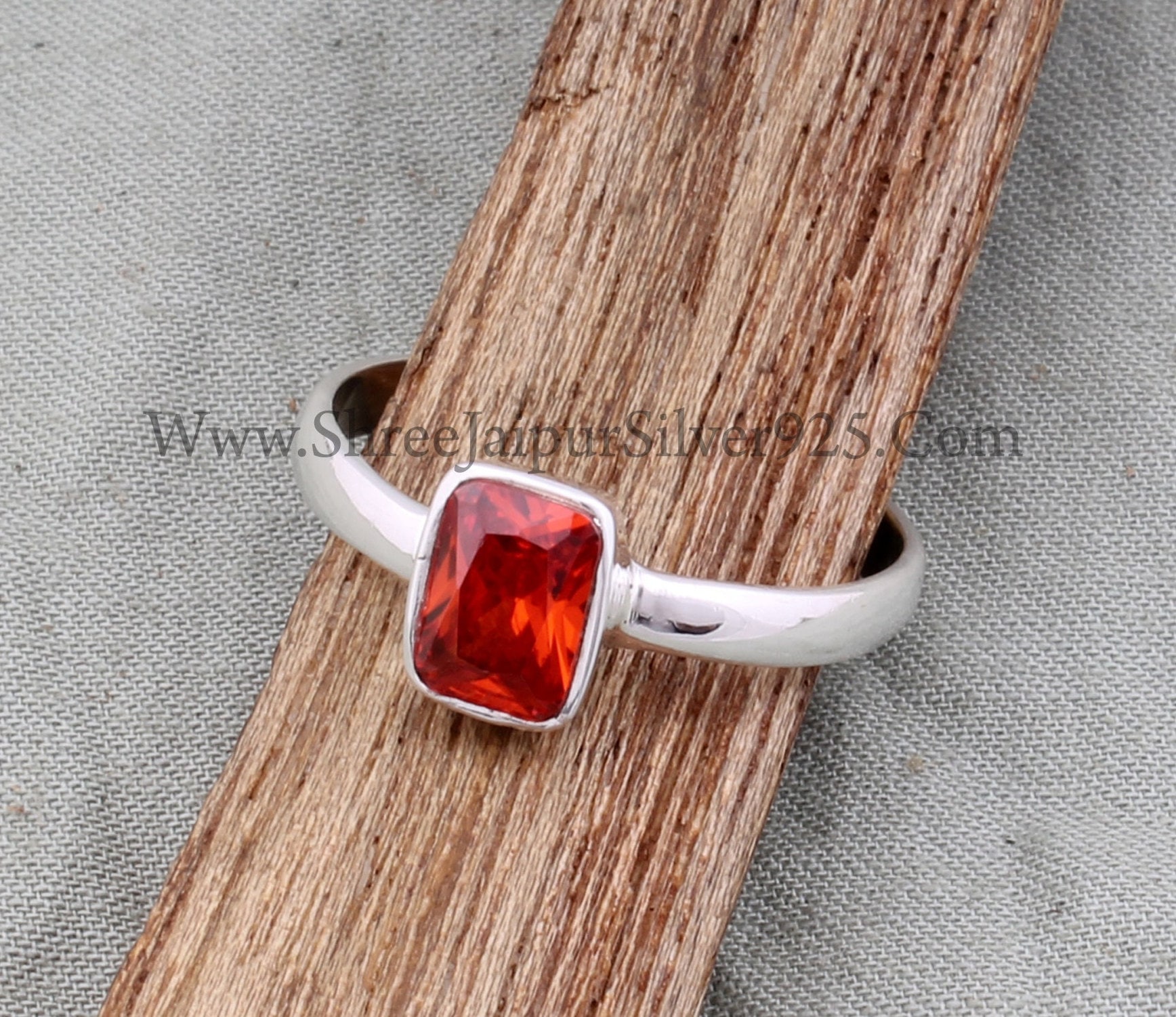 Orange Kubikzirkon Smaragd Cut Stein Massiv 925 Sterling Silber Ring Für Frauen, Handgemachte Massivsilber Hochzeit Jahrestag Geschenkidee von ShreeJaipurSilver925