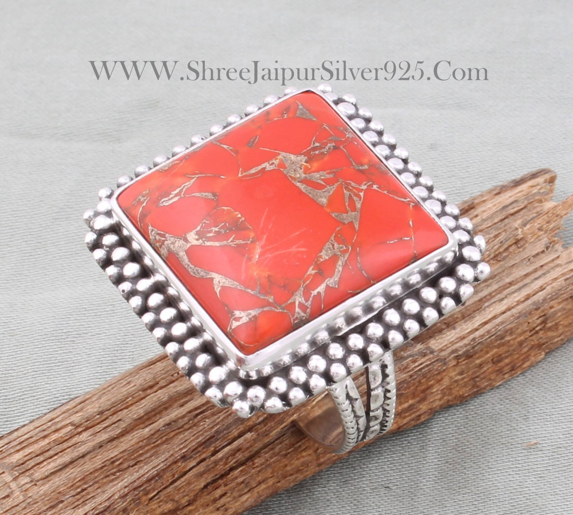 Orange Kupfer Türkis Ring, 925 Sterling Silber Handgemachte Schöne Stein Wunderbares Geschenk Für Mädchen Und Frauen von ShreeJaipurSilver925