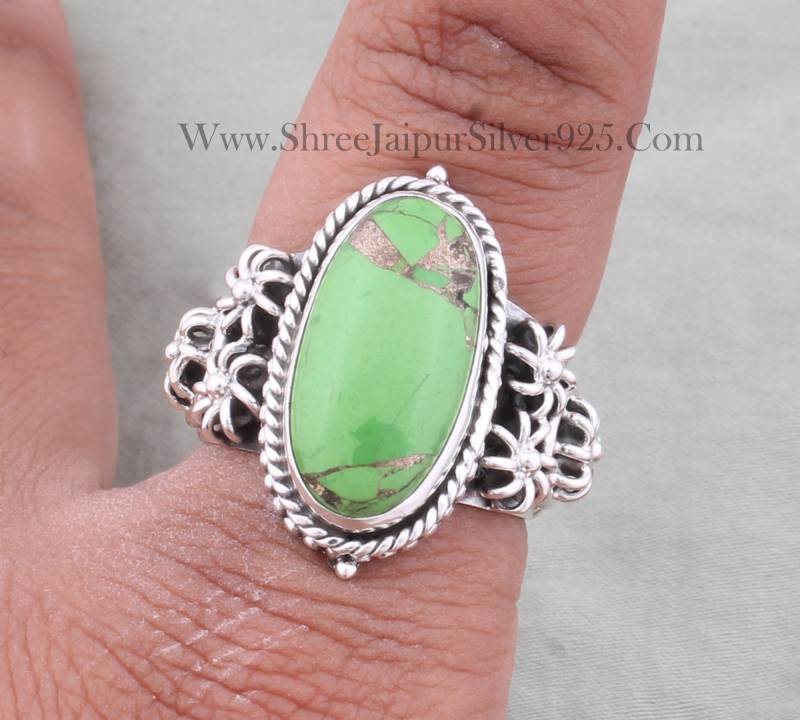 Oxidiertes Sterling Silber Grün Kupfer Türkis Ring Handgemachter Schmuck von ShreeJaipurSilver925