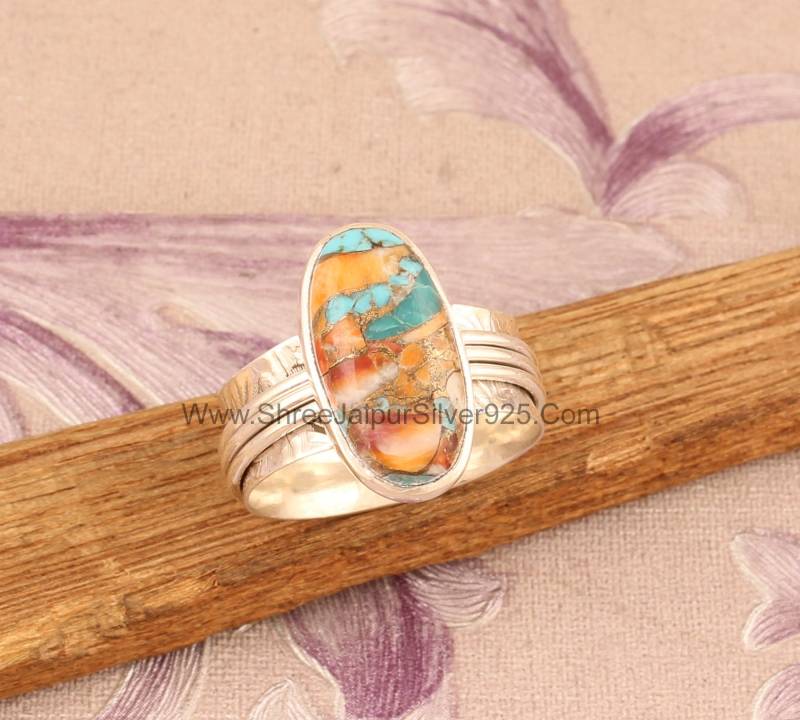 Auster Kupfer Türkis Massiv 925 Sterling Silber Spinner Ring Für Frauen, Handgefertigt Oval Ehering Boho Sorgen Geschenk von ShreeJaipurSilver925