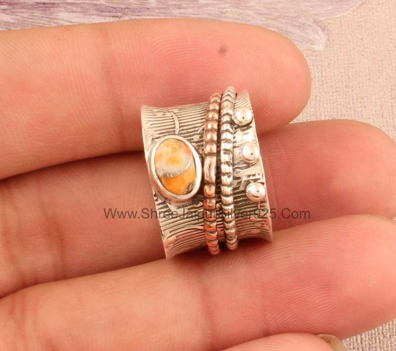 Auster Kupfer Türkis Massiv 925 Sterling Silber Spinner Ring Für Frauen, Handgefertigt Oval Ehering Boho Sorgen Geschenk von ShreeJaipurSilver925
