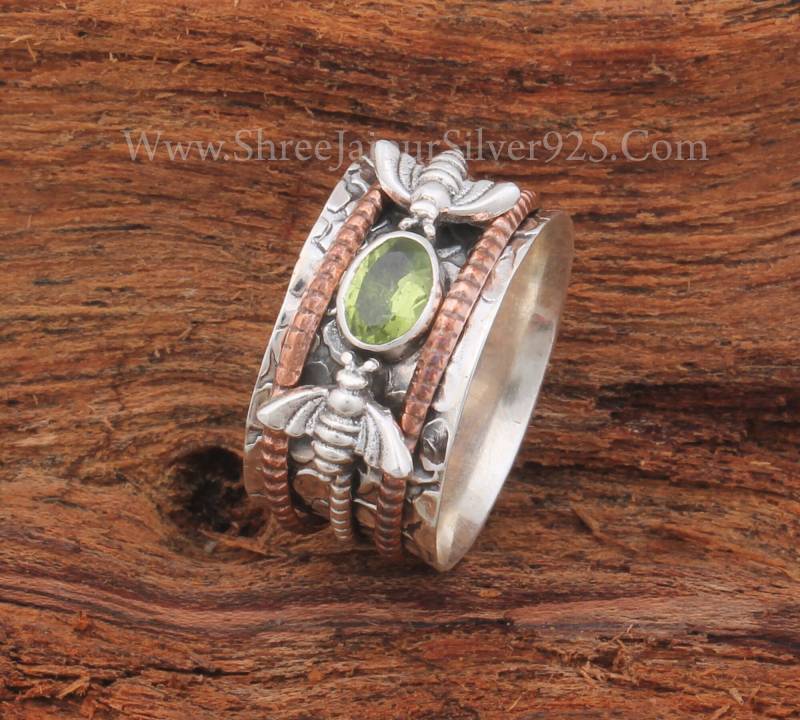 Peridot Honig Biene Spinner 925 Sterling Silber Ring Für Frauen, Handgemachte Fidget Geschenk Idee Sie von ShreeJaipurSilver925