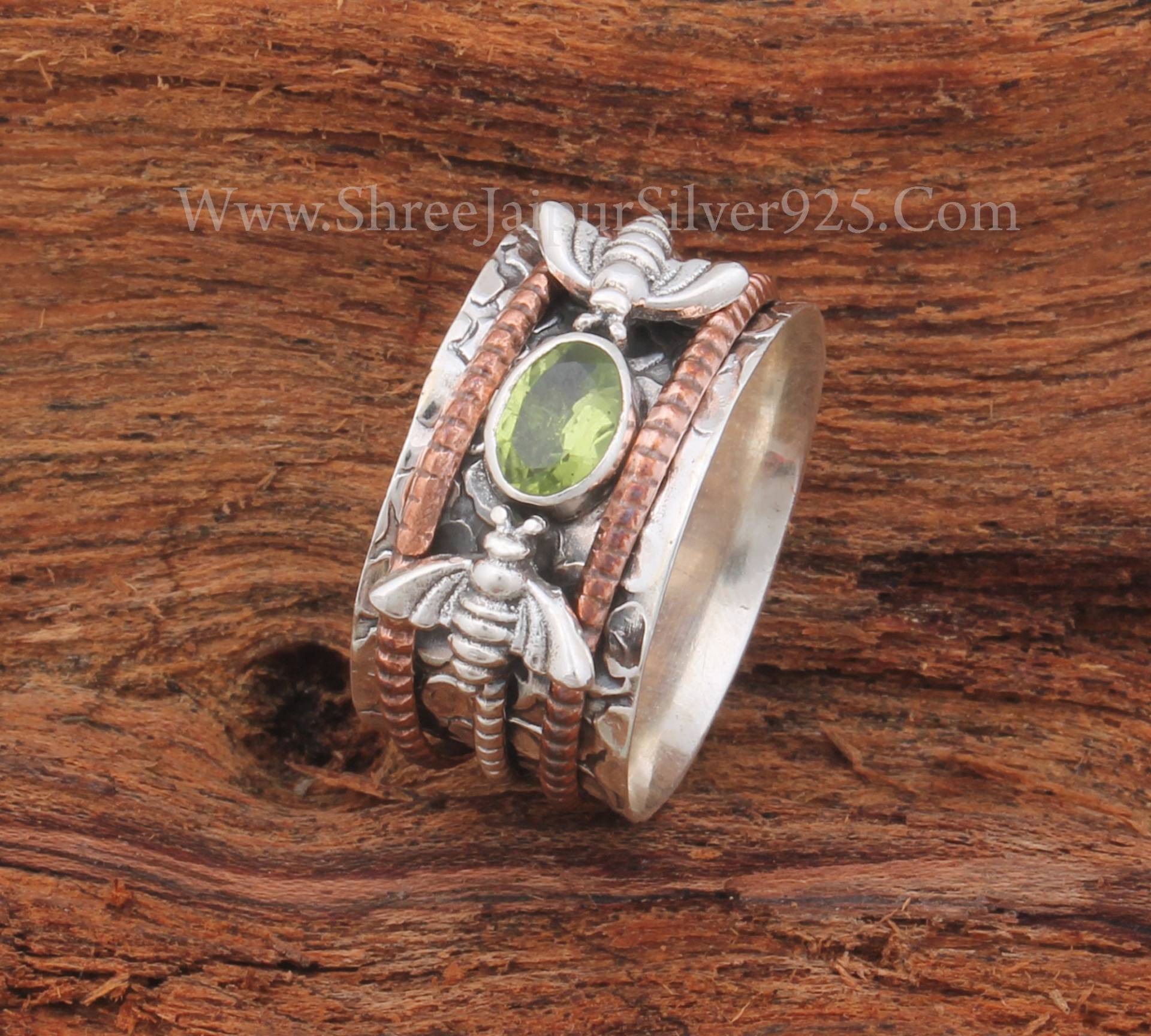 Peridot Honigbienen Spinner 925 Sterling Silber Ring Für Frauen, Handgemachte Biene Meditation Fidget Angst Geschenkidee Sie von ShreeJaipurSilver925